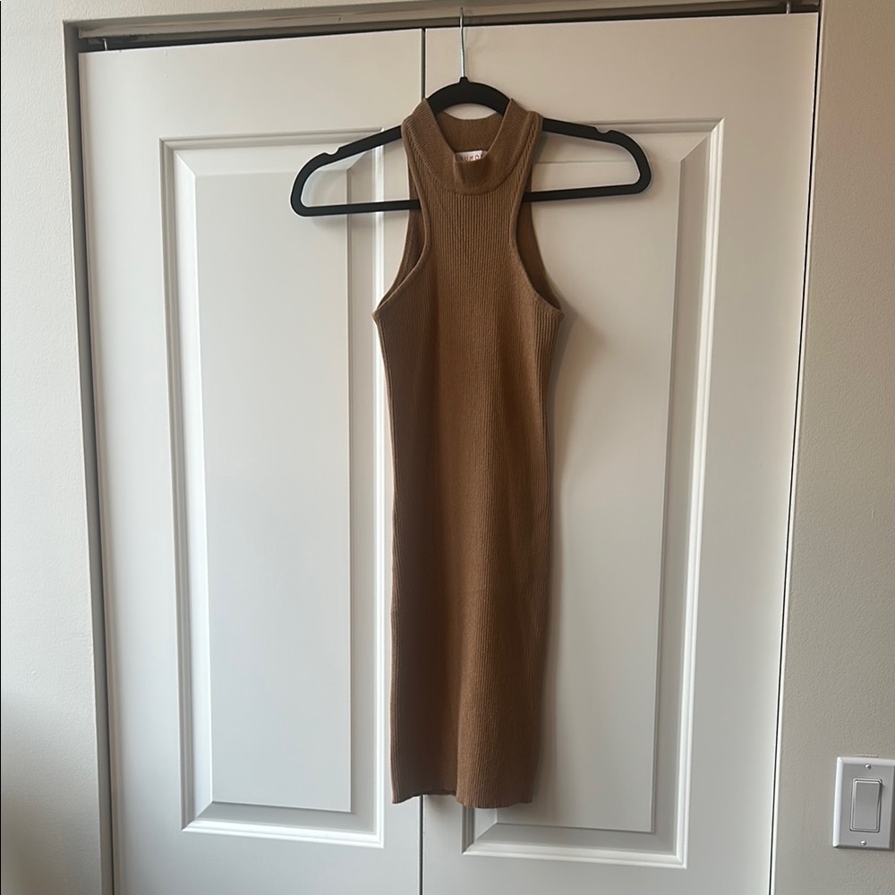 12th Tribe Tan Halter Sheath Mini Dress